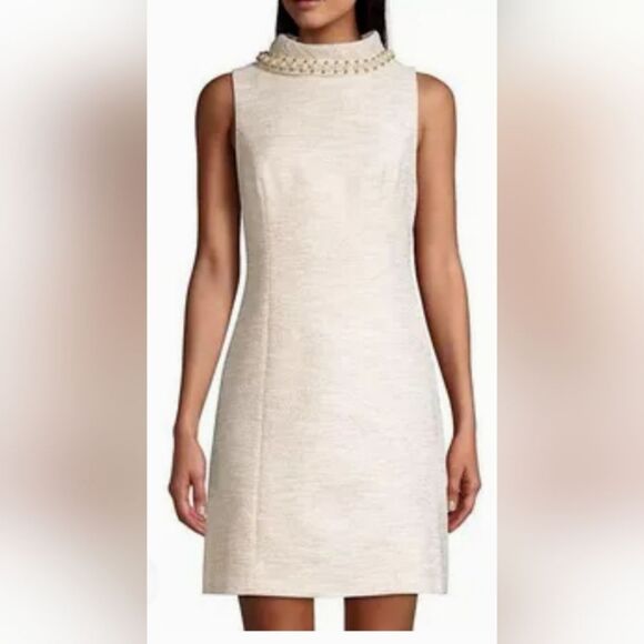 Lilly Pulitzer Portia Shift Elegant Cream & Gold Formal  Sleeveless Dress Sz 10 - Picture 1 of 13